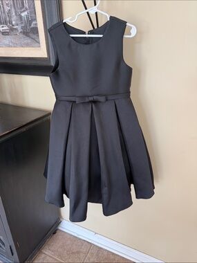 Girls Black Sleeveless Pleated Party Dress with Bow Waist